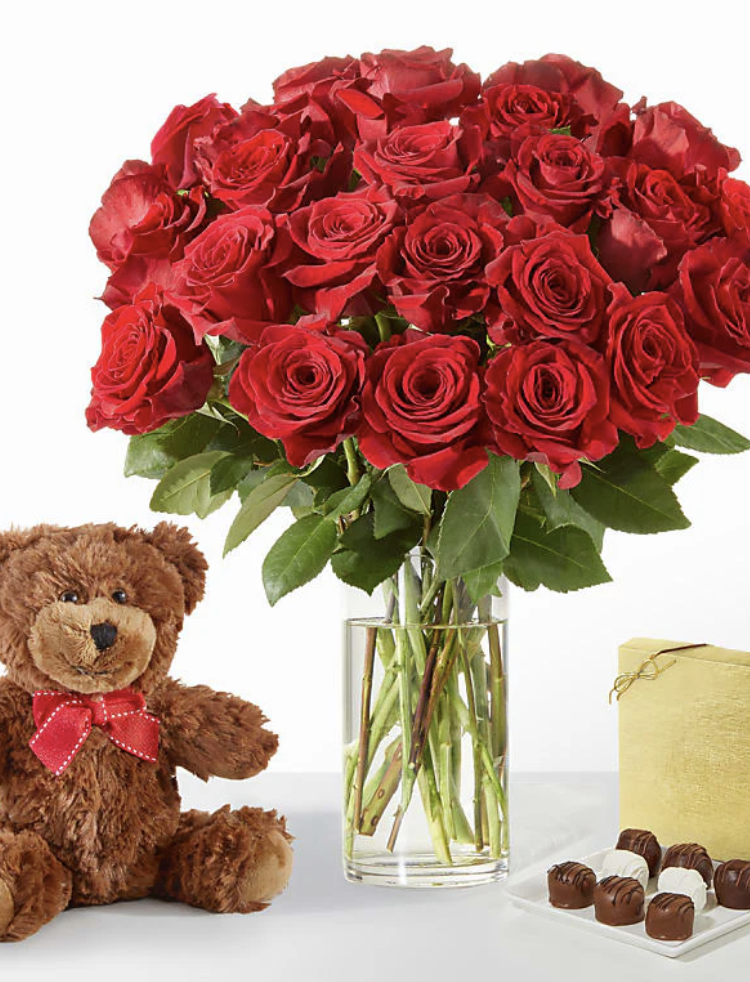 24 ROSES WITH VASE, CHOCO..